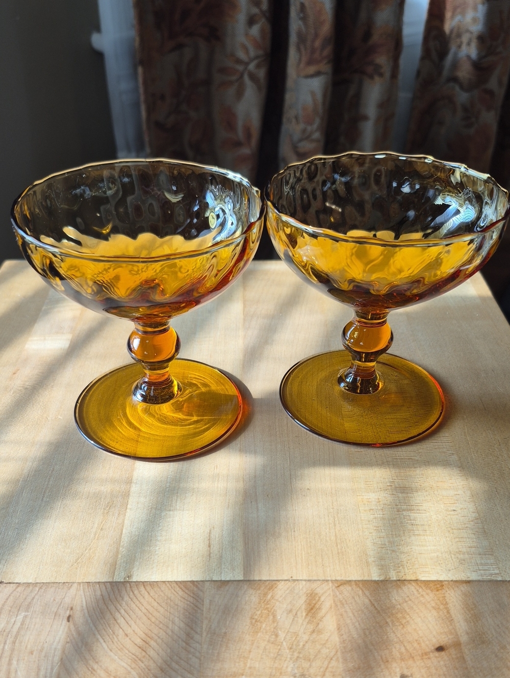 Amber Glass Dessert Coupes - Set of 2